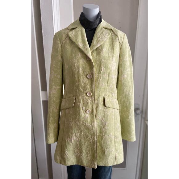 ANN TAYLOR Retro Green Textured Floral Mid-Length Coat sz 4 - Picture 8 of 13
